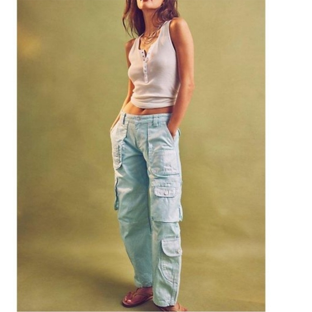 Free People Lap of Luxury Barrel Cargo Metallic Coating Jean Size 25 Utility New